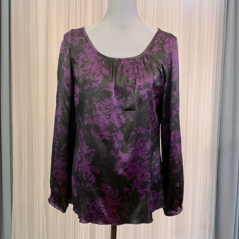 🟢3 for $20—-SEMATIKS silk top pullover scoop/ruch neckline long sleeves